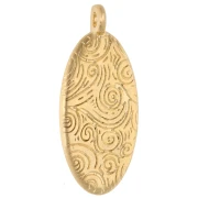 Colgante oval 28,5x12,5 mm con motivo de palmera - Dorado con oro fino - Purpurina rosa x1