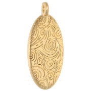 Colgante oval 28,5x12,5 mm con motivo de palmera - Dorado con oro fino - Azul-gris brillante