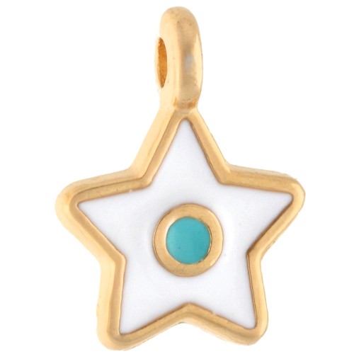 Dije de estrella 11,5x9 mm con resina epoxi - Dorado con oro fino - Blanco - Turquesa