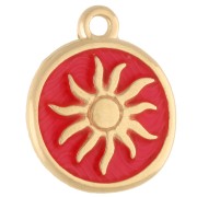 Colgante redondo irregular 15 mm - Motivo sol - Dorado con oro fino - Coral fluorescente x1|raw }}