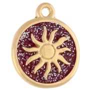 Colgante redondo irregular 15 mm - Motivo sol - Dorado con oro fino - Purpurina rosa|raw }}