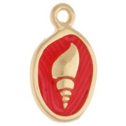 Charm oval 19x11 mm - Motivo concha - Dorado con oro fino - Coral fluorescente x1|raw }}