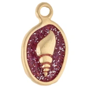 Charm oval 19x11 mm - Motivo concha - Dorado oro fino - Purpurina rosa x1