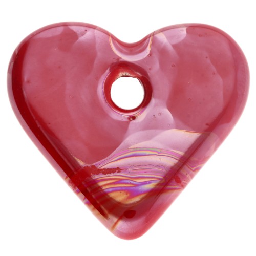 Colgante de cerámica con forma de corazón, 21 x 23 mm - Efecto marmolado rojo x1