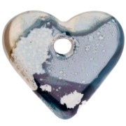 Colgante de cerámica en forma de corazón, 21 x 23 mm - Efecto marmolado azul y blanco x1