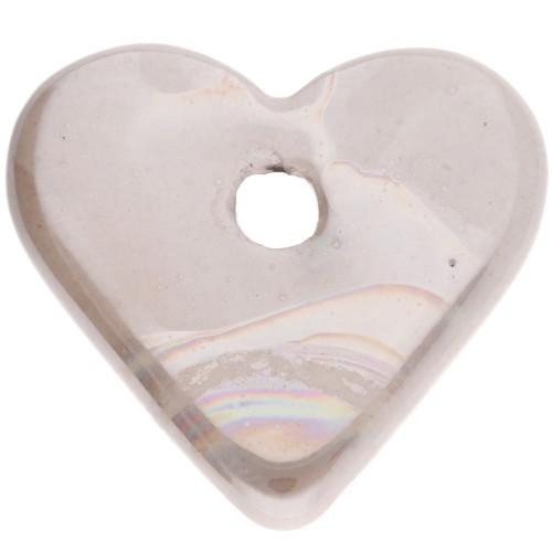 Colgante de cerámica en forma de corazón, 21 x 23 mm - Efecto marmolado marfil x1