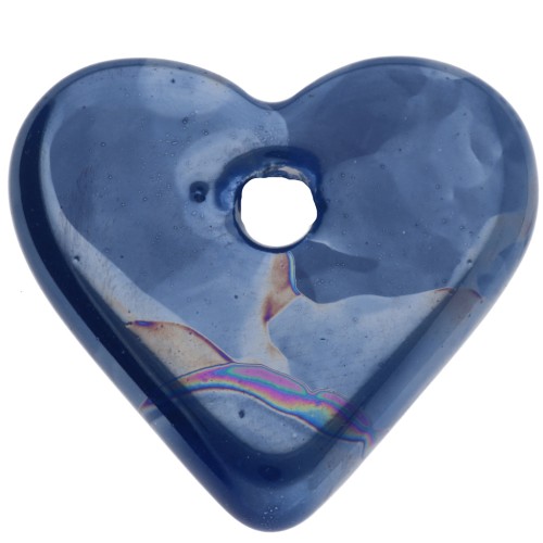 Colgante de cerámica con forma de corazón, 21 x 23 mm - Efecto marmolado azul oscuro x1