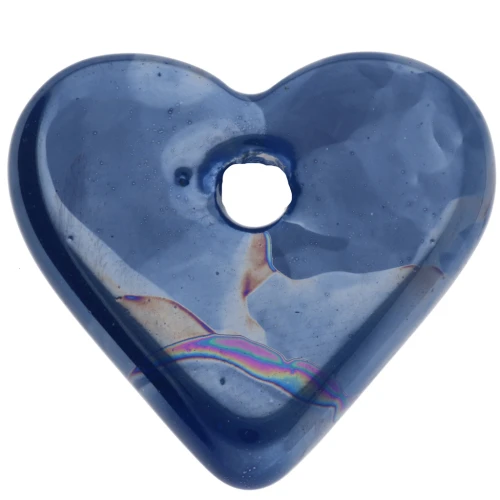 Colgante de cerámica con forma de corazón, 21 x 23 mm - Efecto marmolado azul oscuro x1