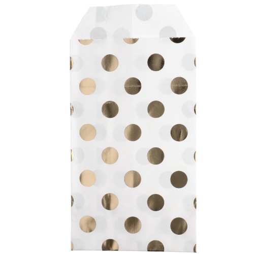 Sobre de papel de 8 x 13 cm - estampado de lunares - Blanco - Dorado x1