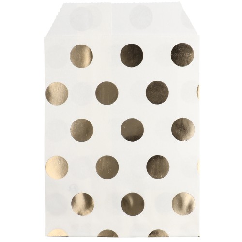 Sobre de papel de 10 x 13 cm - estampado de lunares - Blanco - Dorado x1