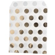 Sobre de papel de 13 x 16 cm - estampado de lunares - Blanco - Dorado x1