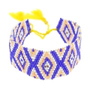 Pulsera trenzada de cuentas motivo navajo 28 mm Cobalt/Amarillo