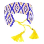 Pulsera trenzada de cuentas motivo navajo 28 mm Cobalt/Amarillo
