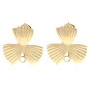 Pendientes de botón con forma de flor estriada, 18 x 19,5 mm, con aro cerrado - Dorado con oro fino (2 unidades)