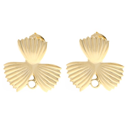 Pendientes de botón con forma de flor estriada, 18 x 19,5 mm, con aro cerrado - Dorado con oro fino (2 unidades)