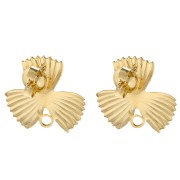 Pendientes de botón con forma de flor estriada, 18 x 19,5 mm, con aro cerrado - Dorado con oro fino (2 unidades)