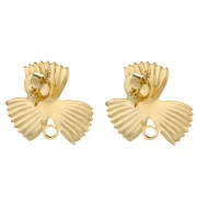 Pendientes de botón con forma de flor estriada, 18 x 19,5 mm, con aro cerrado - Dorado con oro fino (2 unidades)