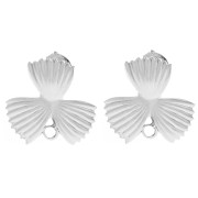 Pendientes de botón con forma de flor estriada, 18 x 19,5 mm, con aro cerrado - Chapado en plata fina x2