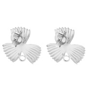 Pendientes de botón con forma de flor estriada, 18 x 19,5 mm, con aro cerrado - Chapado en plata fina x2