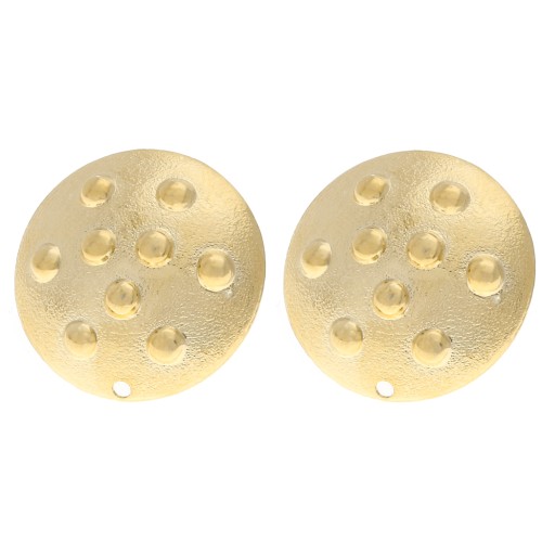 Pendientes redondos de 20 mm con efecto tachuelas - Dorado en oro fino x2