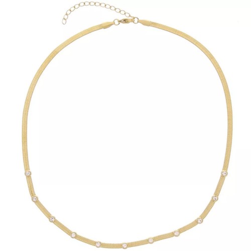 Regalo - Espejo de 4 mm de malla y CZ collar - 304L Oro de acero inoxidable x39cm
