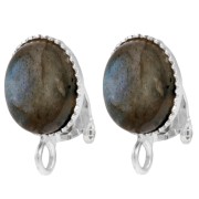 Pinzas para orejas para cabujón oval 10x8 mm con anilla abierta - Plata de ley 925 x2