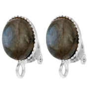 Pinzas para orejas para cabujón oval 10x8 mm con anilla abierta - Plata de ley 925 x2