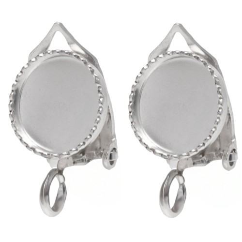 Pinzas para orejas para cabujón redondo de 8 mm con anilla abierta - Plata de ley 925 x2