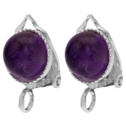 Pinzas para orejas para cabujón redondo de 8 mm con anilla abierta - Plata de ley 925 x2