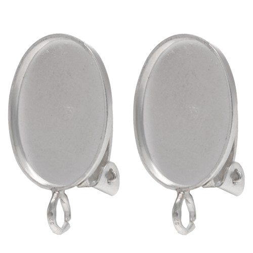 Pinzas para orejas para cabujón oval 14x10 mm con anilla abierta - Plata de ley 925 x2