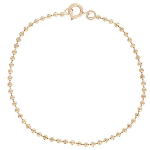 Pulsera de malla con bolas estriadas de 2 mm - Chapada en oro de 3 micras x 17 cm
