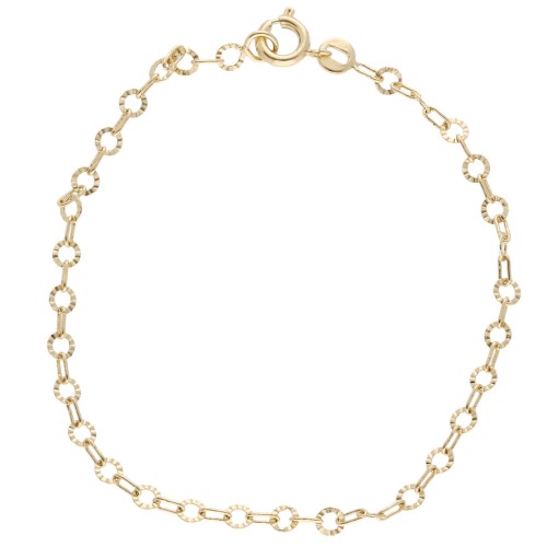 Pulsera de malla «Fantaisie» con círculos estriados de 3,15 mm - Chapada en oro de 3 micras x 17 cm