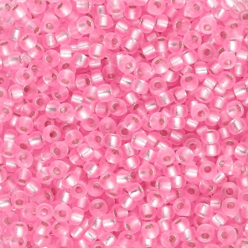 Cuentas Rocalla Miyuki 11/0 22 - Rosa clavel teñido con ribete plateado x 8 g