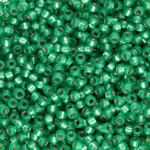 Cuentas Rocalla Miyuki 11/0 646 - Verde menta oscuro teñido con ribete plateado, color alabastro x8 g