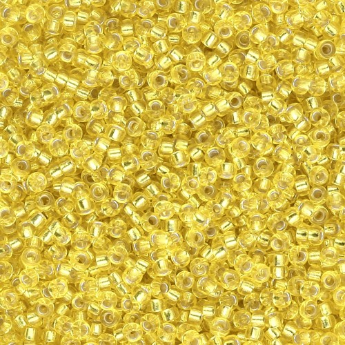Cuentas Rocalla Miyuki 15/0 6 - Amarillo con ribete plateado x8 g