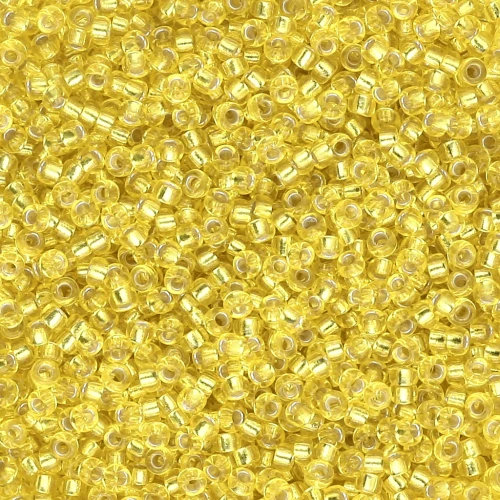 Cuentas Rocalla Miyuki 15/0 6 - Amarillo con ribete plateado x8 g