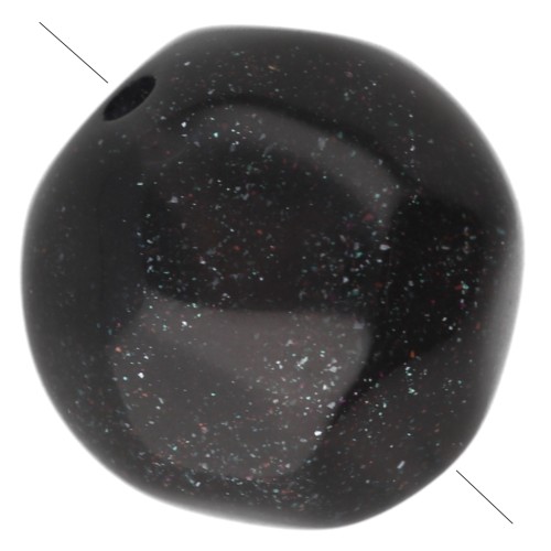 Cuentas redondas irregulares facetadas de 10 mm, de resina opaca - Negro con purpurina x6