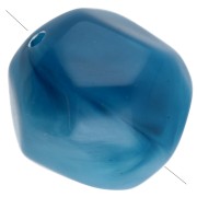 Blanco - Cuentas redondas irregulares facetadas de 12 mm, de resina translúcida azul veteado blanco, x4 Cuentas redondas irregulares facetadas de 12 mm, de resina translúcida azul veteado blanco, x4