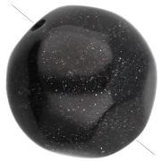 Cuentas redondas irregulares facetadas de 12 mm de resina opaca - Negro con purpurina x4