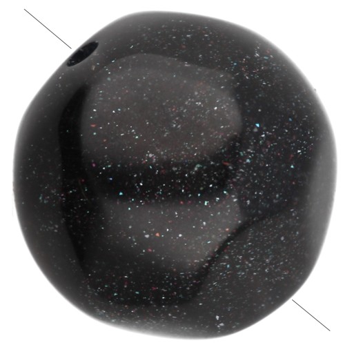 Cuentas redondas irregulares facetadas de 12 mm de resina opaca - Negro con purpurina x4