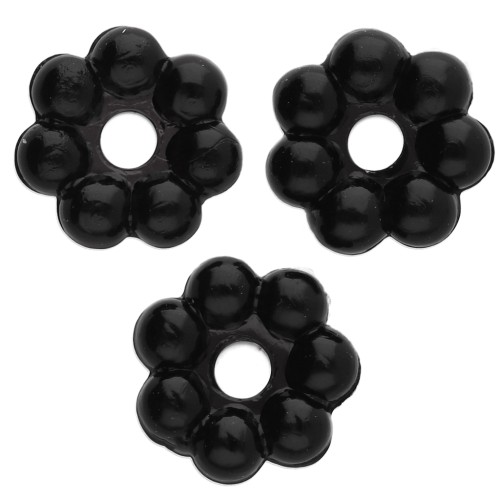 Cuentas flor rondelle 6 mm resina - Negro x15