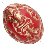 14x11 mm Cuenta con forma de oliva en resina opaca - Estilo barroco - Rojo - Dorado x1
