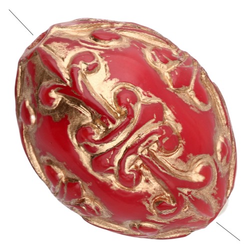 14x11 mm Cuenta con forma de oliva en resina opaca - Estilo barroco - Rojo - Dorado x1