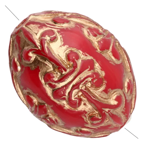 14x11 mm Cuenta con forma de oliva en resina opaca - Estilo barroco - Rojo - Dorado x1