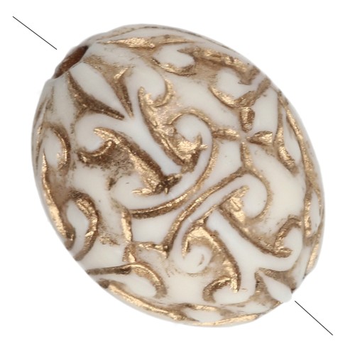Cuentas con forma de oliva 10x8 mm en resina opaca - Estilo barroco - Marfil - Dorado x4