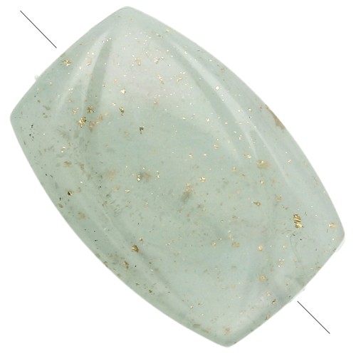 Cuenta rectángulo estriado 25x17 mm en resina - Verde grisáceo con purpurina Dorado x1