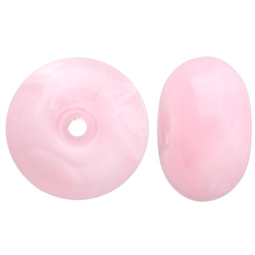 Cuentas redondas 12x7 mm en resina translúcida - Rosa claro jaspeado x6