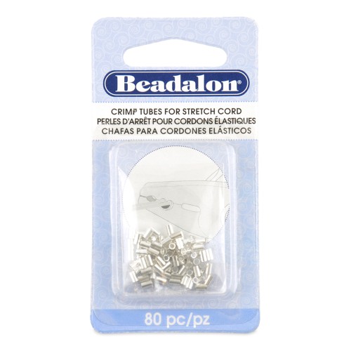 Cuentas tubulares para aplastar de 2 x 1,6 mm para cordón elástico de 0,5 mm - Plateadas x80