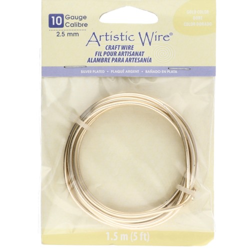 Hilo de cobre Artistic Wire de 2,60 mm - Chapado en plata dorada antideslustrante, 1,5 m