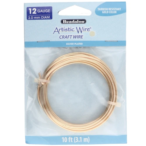 Hilo de cobre Artistic Wire de 2,1 mm - Chapado en plata dorada resistente al deslustre x3.1m